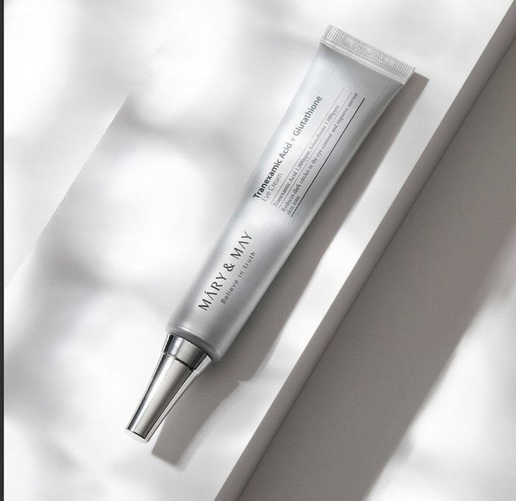 MARY & MAY - Tranexamic Acid + Glutathione Eye Cream 💠کرم دور چشم ترانگزمیک اسید و گلوتاتیون از برند مری اند می ✅حجم : 12 میل
