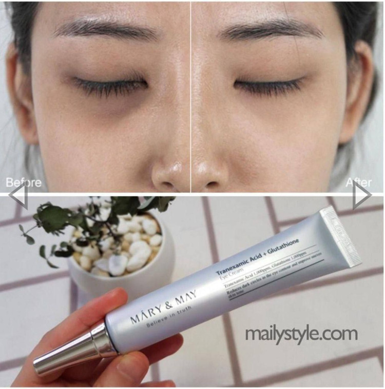 MARY & MAY - Tranexamic Acid + Glutathione Eye Cream 💠کرم دور چشم ترانگزمیک اسید و گلوتاتیون از برند مری اند می ✅حجم : 12 میل